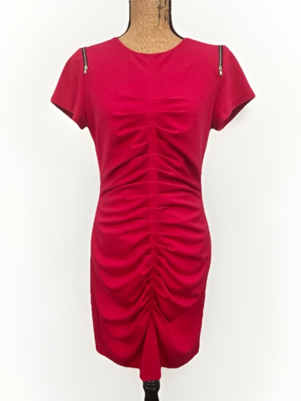 Miss Sixty Ruched Mini Dress Gold Zipper Accents Red Size 8